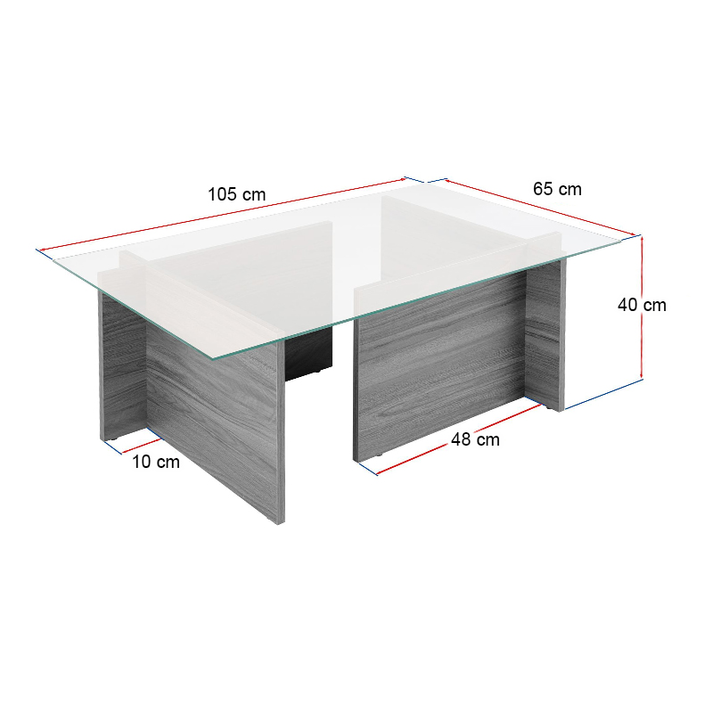 Τραπεζάκι σαλονιού Vetrino γυάλινο χρώμα honey oak 105x65x40εκ.