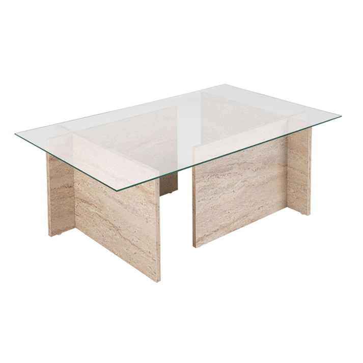 Τραπεζάκι σαλονιού Vetrino γυάλινο χρώμα travertine 105x65x40εκ.