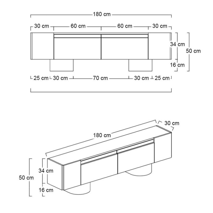 Έπιπλο τηλεόρασης Haven χρώμα ανθρακί 180x30x50εκ.