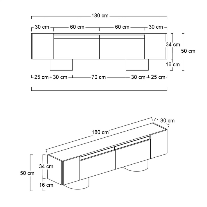 Έπιπλο τηλεόρασης Haven χρώμα travertine 180x30x50εκ.
