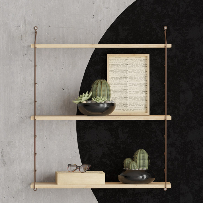 Ραφιέρα τοίχου Armoni χρώμα sapphire oak - καφέ μέταλλο 72x20x85εκ.