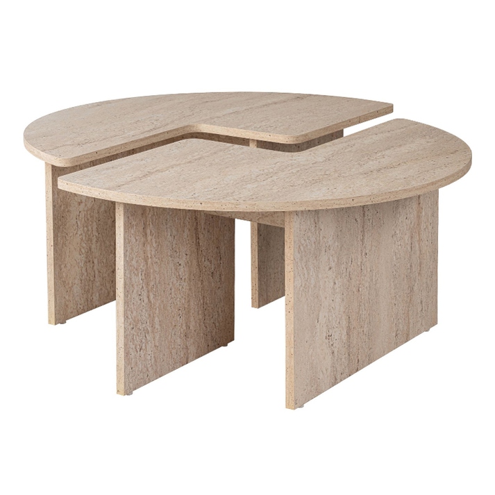 Τραπεζάκι σαλονιού σετ 2 τμχ Moira χρώμα travertine Ø90x41εκ.