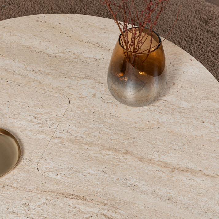 Τραπεζάκι σαλονιού σετ 2 τμχ Moira χρώμα travertine Ø90x41εκ.