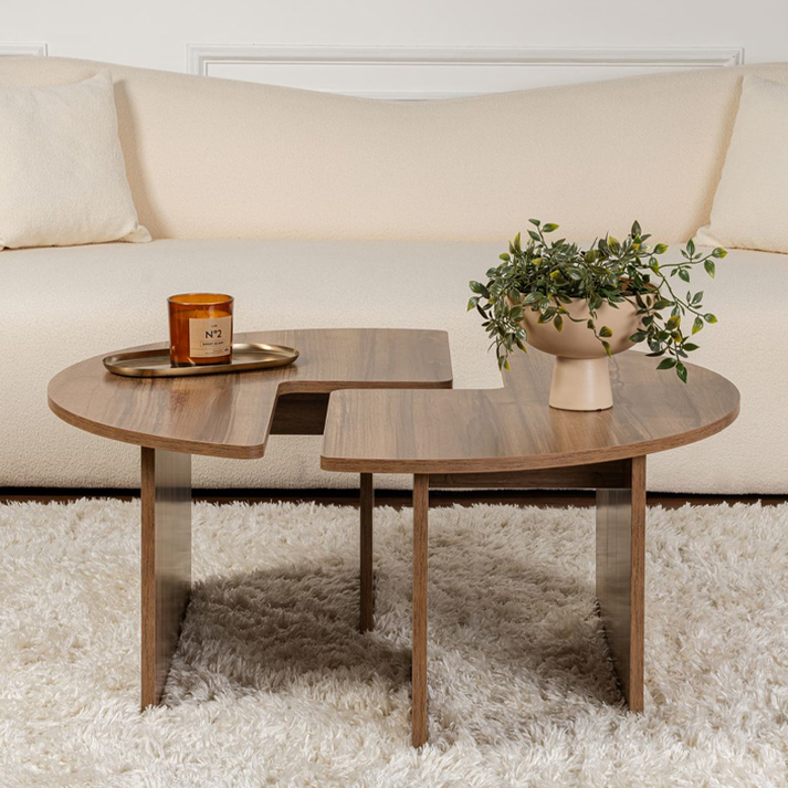 Τραπεζάκι σαλονιού σετ 2 τμχ Moira χρώμα καρυδί Ø90x41εκ.