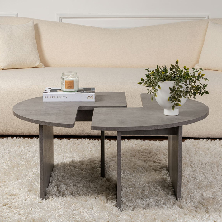 Τραπεζάκι σαλονιού σετ 2 τμχ Moira χρώμα γκρι σκυροδέματος Ø90x41εκ.