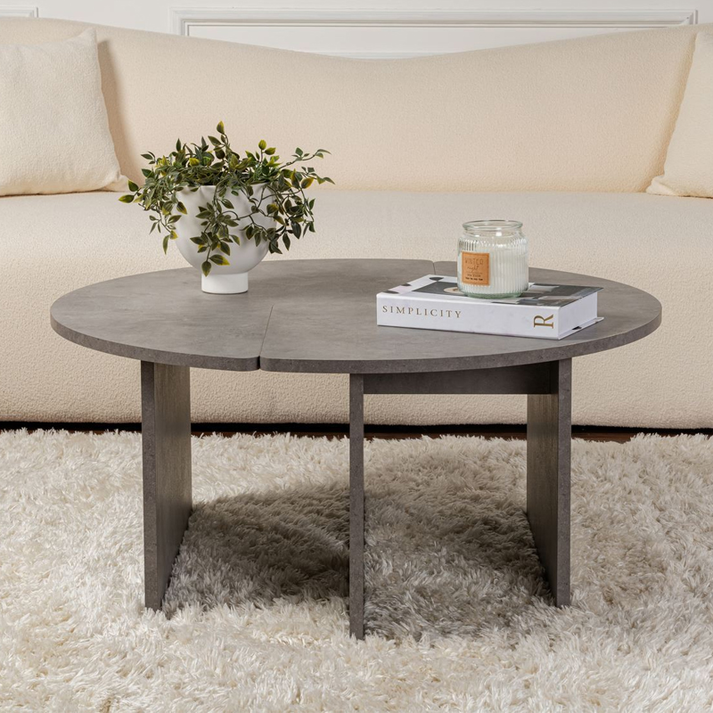 Τραπεζάκι σαλονιού σετ 2 τμχ Moira χρώμα γκρι σκυροδέματος Ø90x41εκ.