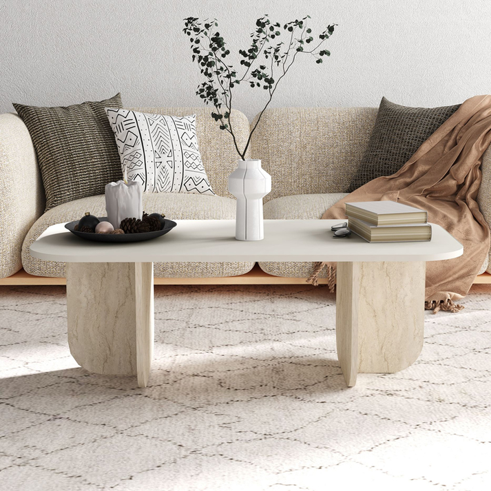 Τραπεζάκι σαλονιού Becaj χρώμα sandstone - travertine 120x60x41,4εκ.