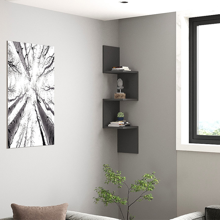 Ραφιέρα τοίχου Zikzak χρώμα ανθρακί 25x25x105,4εκ.