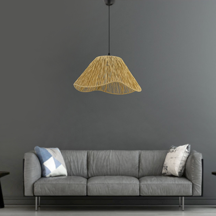 Φωτιστικό οροφής Sukne E27 γιούτα μονόφωτο χρώμα camel Ø35x60εκ.