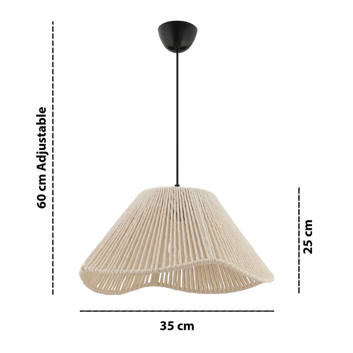 Φωτιστικό οροφής Sukne E27 από σχοινί μονόφωτο χρώμα εκρού Ø35x60εκ.