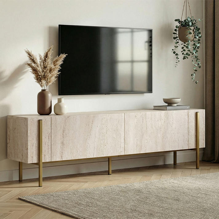 Έπιπλο τηλεόρασης Nexus χρώμα travertine - χρυσό 180x30x45,5εκ.