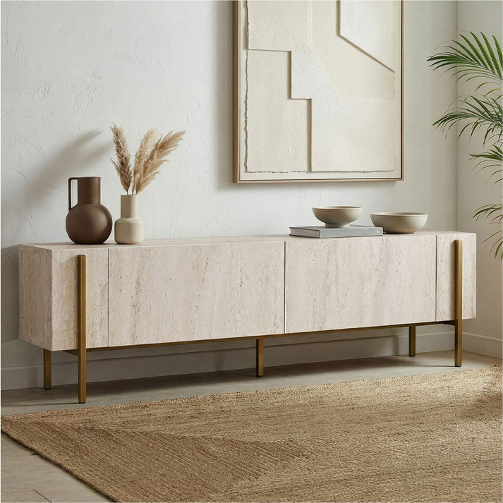 Έπιπλο τηλεόρασης Nexus χρώμα travertine - χρυσό 180x30x45,5εκ.