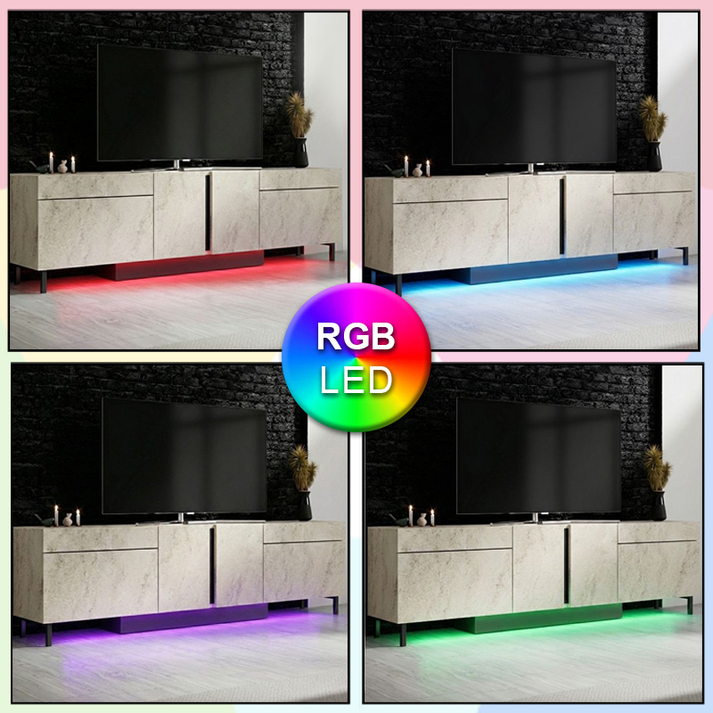 Έπιπλο τηλεόρασης Arlen με Led Rgb χρώμα travertine 180x32x50εκ.