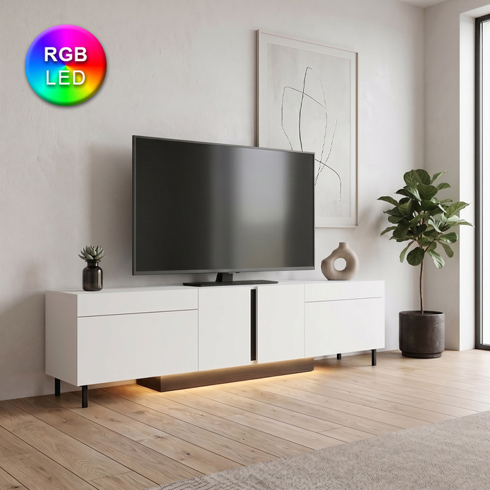 Έπιπλο τηλεόρασης Arlen με Led Rgb χρώμα λευκό 180x32x50εκ.