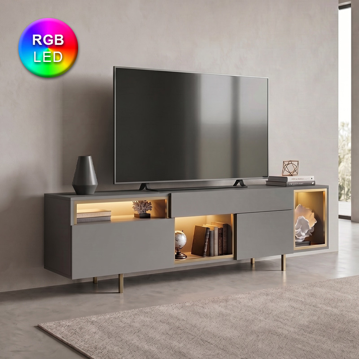 Έπιπλο τηλεόρασης Norm με Led Rgb χρώμα ανθρακί - χρυσό 180x32x55εκ.