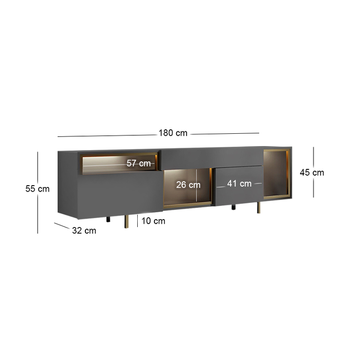Έπιπλο τηλεόρασης Norm με Led Rgb χρώμα ανθρακί - χρυσό 180x32x55εκ.