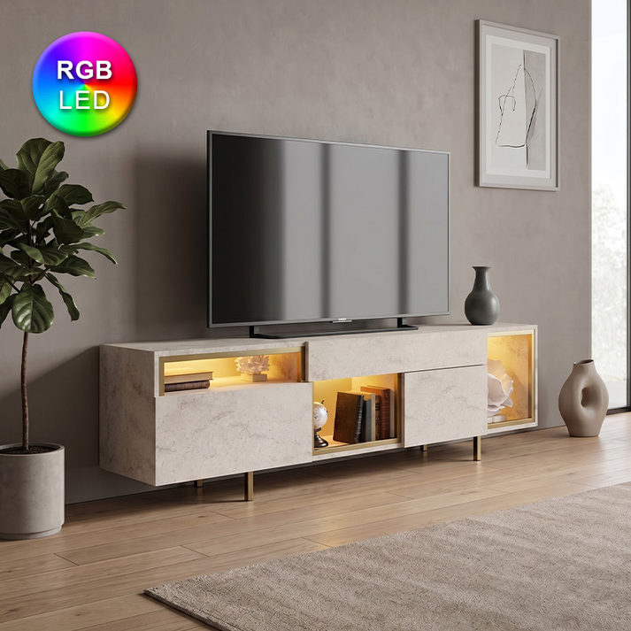 Έπιπλο τηλεόρασης Norm με Led Rgb χρώμα travertine - χρυσό 180x32x55εκ.