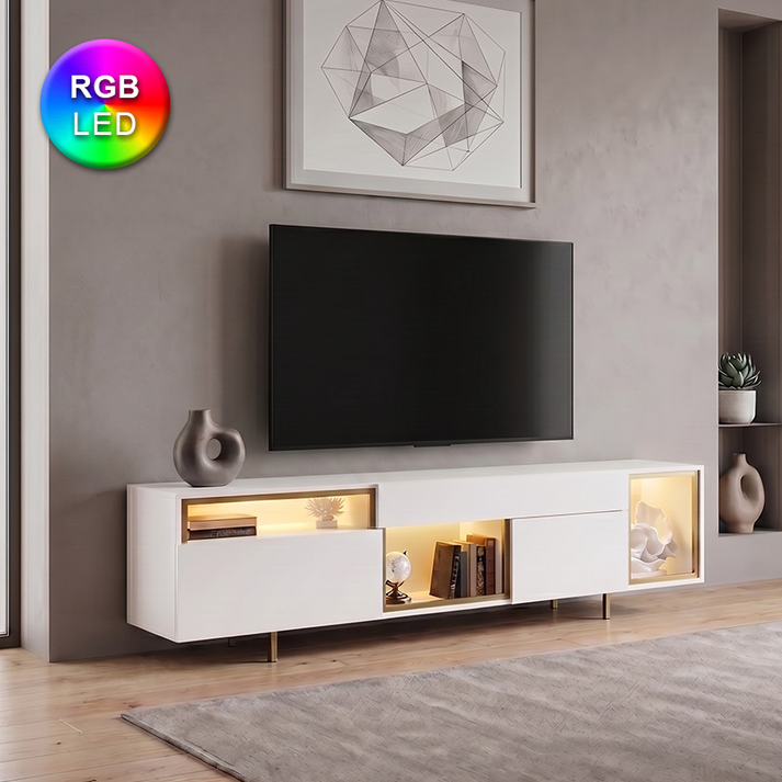 Έπιπλο τηλεόρασης Norm με Led Rgb χρώμα λευκό - χρυσό 180x32x55εκ.