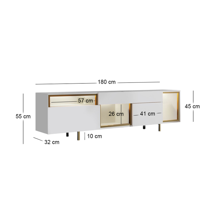 Έπιπλο τηλεόρασης Norm με Led Rgb χρώμα λευκό - χρυσό 180x32x55εκ.