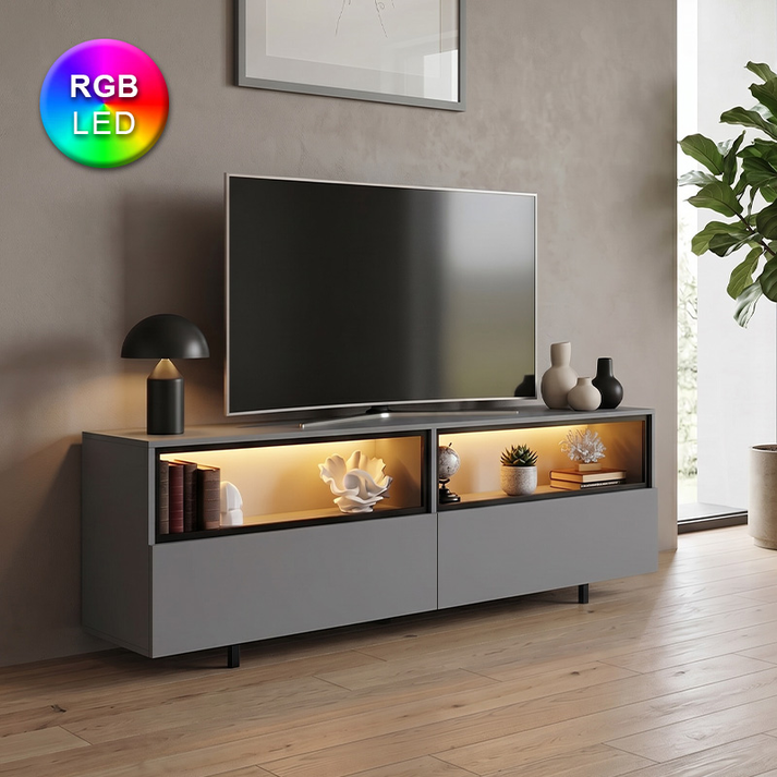 Έπιπλο τηλεόρασης Eco με Led Rgb χρώμα ανθρακί 180x32x67εκ.