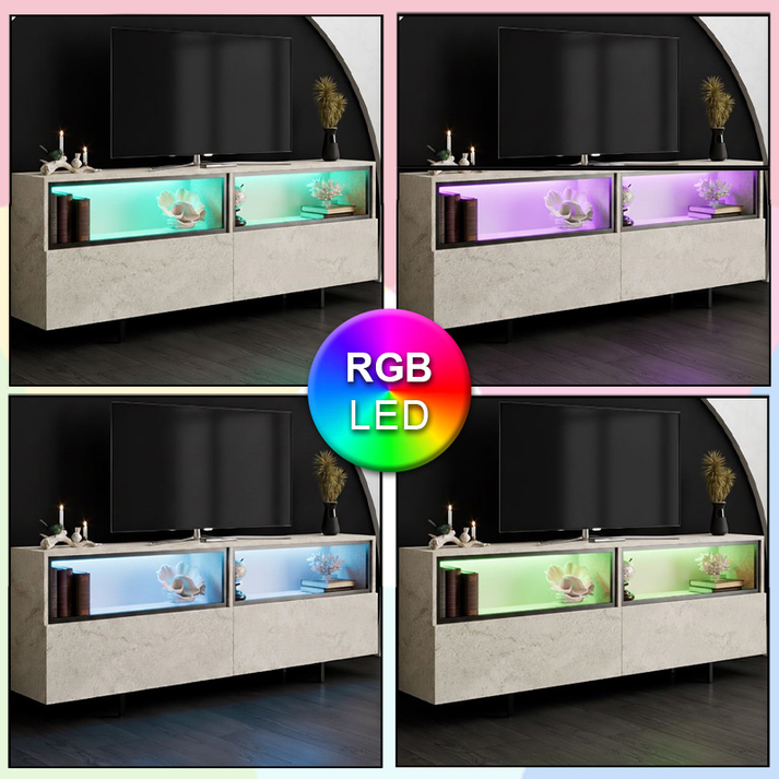 Έπιπλο τηλεόρασης Eco με Led Rgb χρώμα travertine 180x32x67εκ.