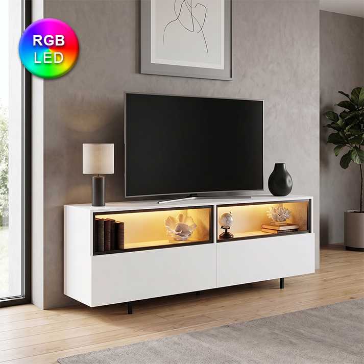 Έπιπλο τηλεόρασης Eco με Led Rgb χρώμα λευκό 180x32x67εκ.