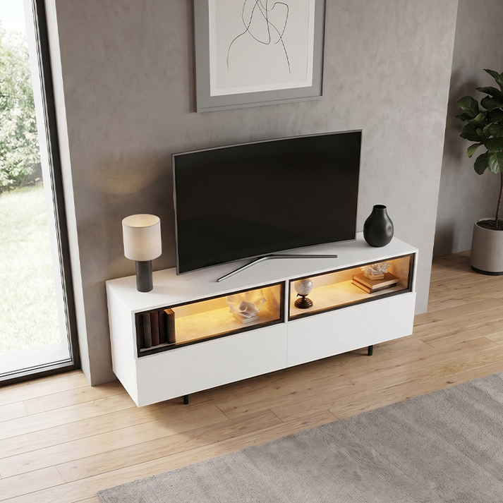 Έπιπλο τηλεόρασης Eco με Led Rgb χρώμα λευκό 180x32x67εκ.