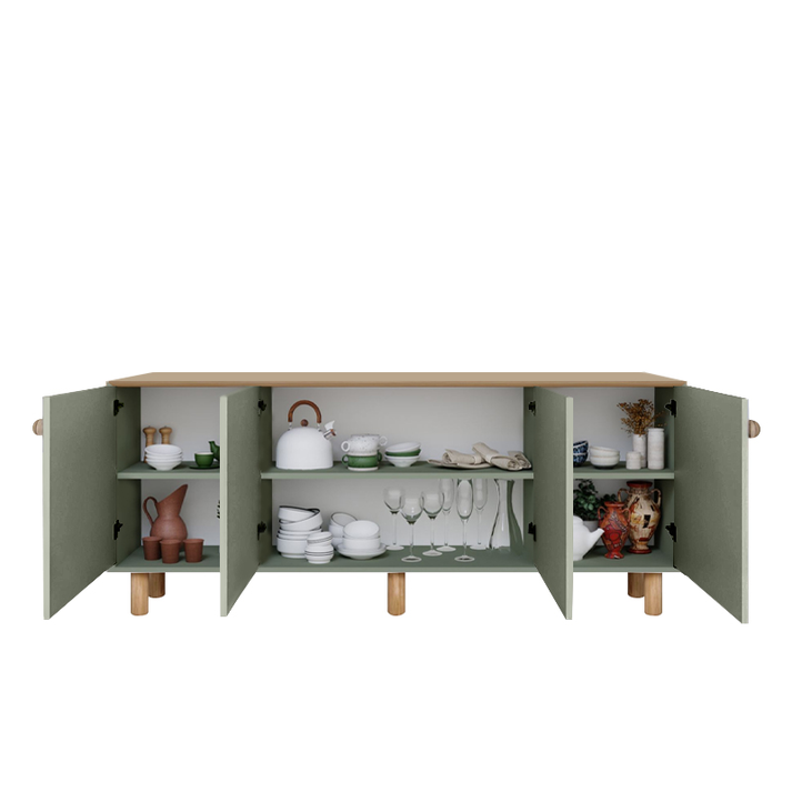 Μπουφές Bohemian χρώμα πράσινο - φυσικό οξιάς 180x40x75εκ.