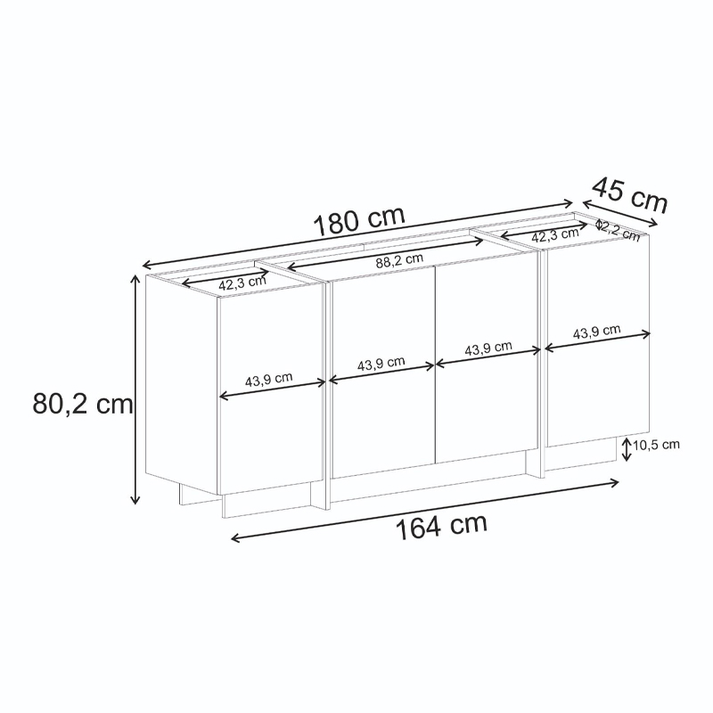 Μπουφές Dorma χρώμα καρυδί 180x45x80,2εκ.