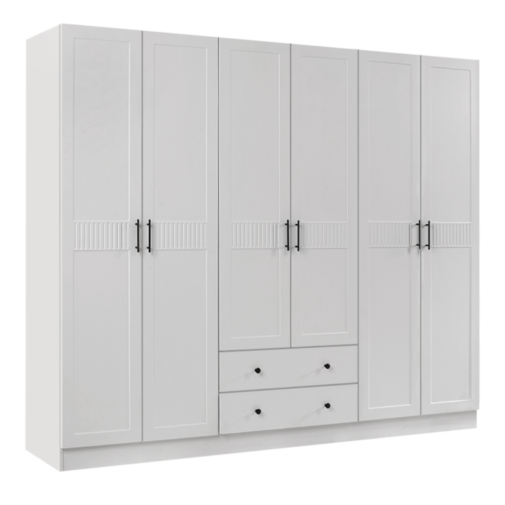 Ντουλάπα ρούχων Jenna εξάφυλλη με συρτάρια χρώμα λευκό 210x50x182εκ.