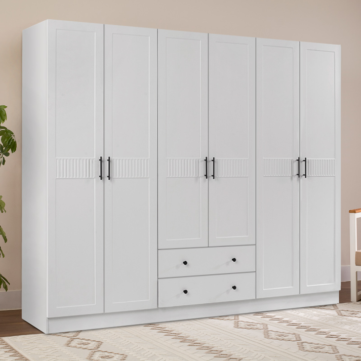 Ντουλάπα ρούχων Jenna εξάφυλλη με συρτάρια χρώμα λευκό 210x50x182εκ.