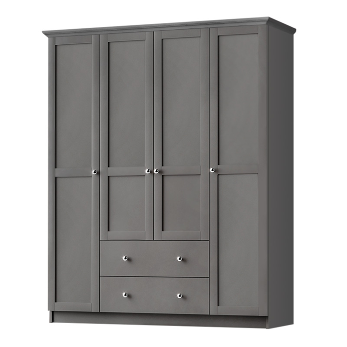 Ντουλάπα ρούχων Emily τετράφυλλη με συρτάρια χρώμα ανθρακί 140x50x210εκ.