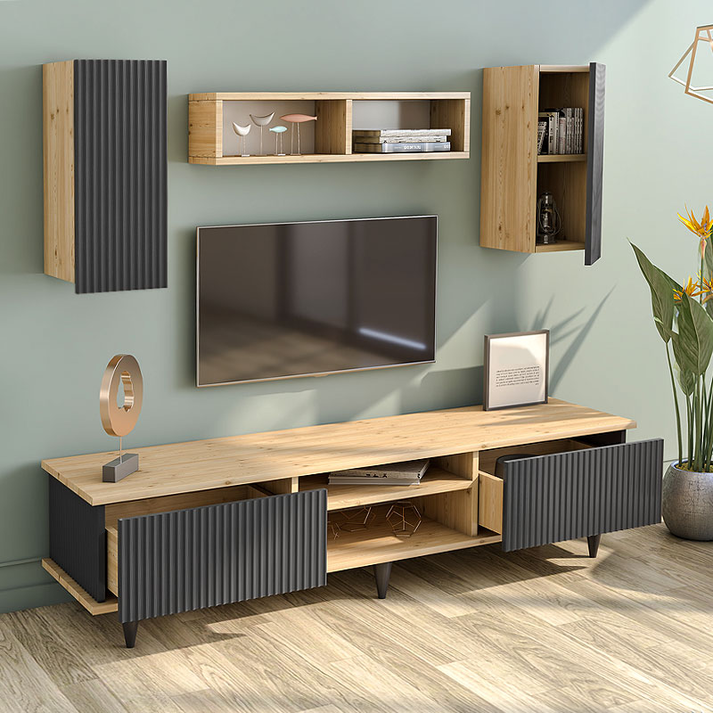 Σύνθεση τηλεόρασης Tokyo χρώμα sapphire oak - ανθρακί 170x37x45εκ.