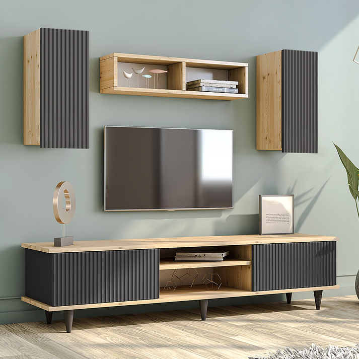Σύνθεση τηλεόρασης Tokyo χρώμα sapphire oak - ανθρακί 170x37x45εκ.