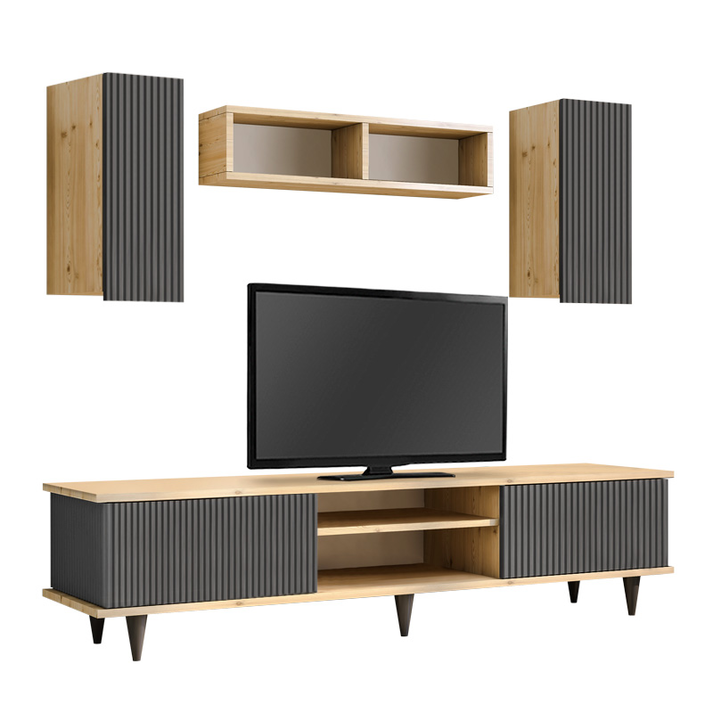 Σύνθεση τηλεόρασης Tokyo χρώμα sapphire oak - ανθρακί 170x37x45εκ.
