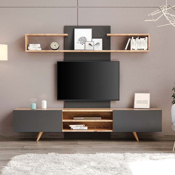 Σύνθεση τηλεόρασης Giacomo χρώμα sapphire oak - ανθρακί 180x40x45εκ.