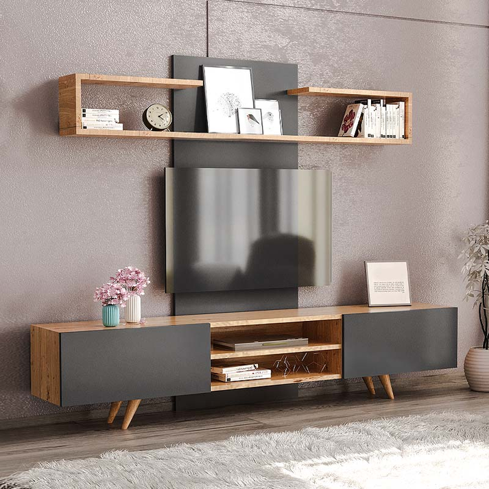 Σύνθεση τηλεόρασης Giacomo χρώμα sapphire oak - ανθρακί 180x40x45εκ.