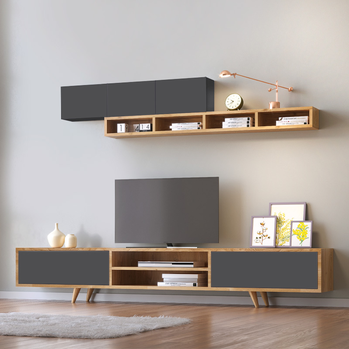 Σύνθεση τηλεόρασης Serine χρώμα sapphire oak - ανθρακί 170x37x45εκ.