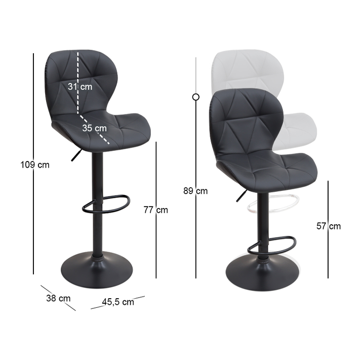 Σκαμπό μπαρ Dolores με ρυθμιζόμενο ύψος PU μαύρο - βάση μαύρο ματ 45,5x38x89/109εκ.