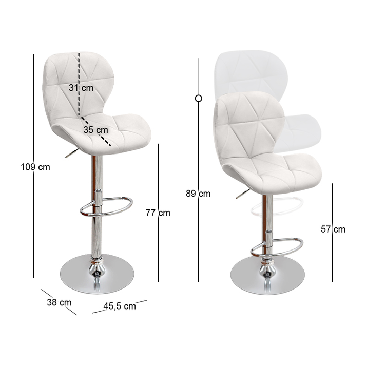 Σκαμπό μπαρ Dolores με ρυθμιζόμενο ύψος PU λευκό - βάση χρωμίου 45,5x38x89/109εκ.