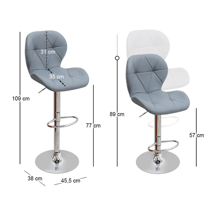 Σκαμπό μπαρ Dolores με ρυθμιζόμενο ύψος PU γκρι - βάση χρωμίου 45,5x38x89/109εκ.