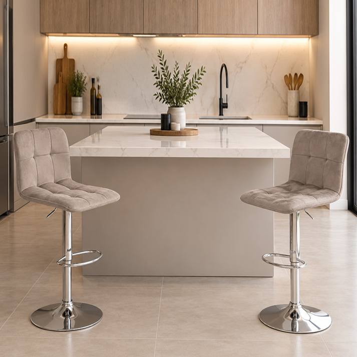 Carmelo bar stool with adjustable height beige velvet - chrome base 45x42x90/113 cm