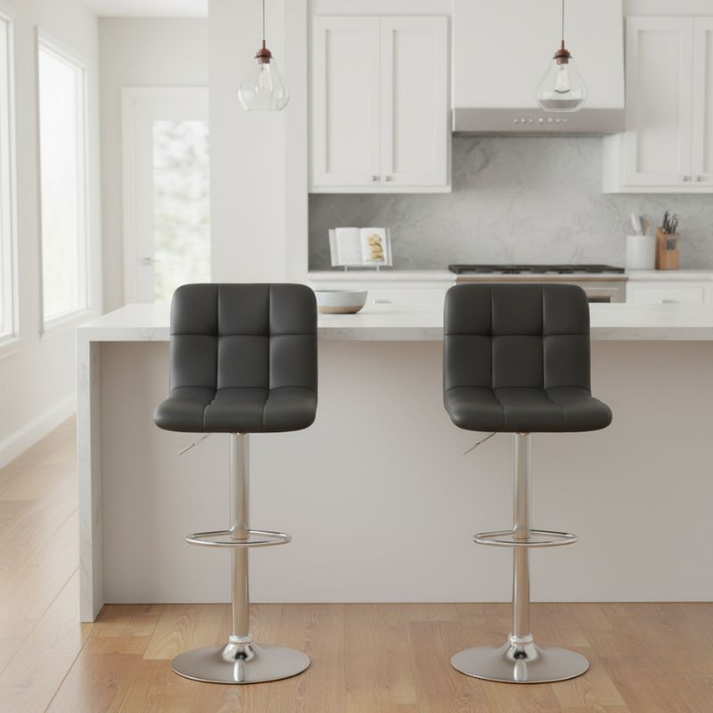 Σκαμπό μπαρ Carmelo με ρυθμιζόμενο ύψος PU μαύρο - βάση χρωμίου 45x42x90/113εκ.