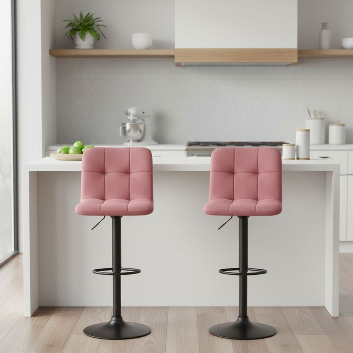 Σκαμπό μπαρ Carmelo με ρυθμιζόμενο ύψος βελούδο σάπιο μήλο - βάση μαύρο ματ 45x42x90/113εκ.