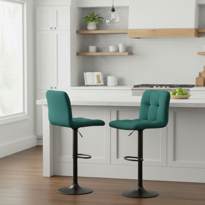 Σκαμπό μπαρ Carmelo με ρυθμιζόμενο ύψος βελούδο κυπαρισσί - βάση μαύρο ματ 45x42x90/113εκ.