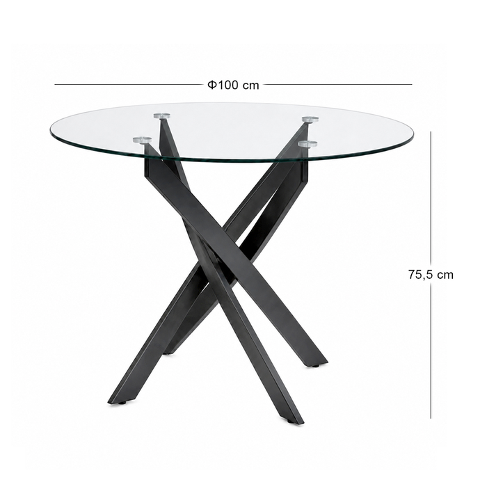 Τραπέζι Aldo Γυαλί Μεταλλικά Μαύρα Πόδια Ø100x75,5 Εκ.