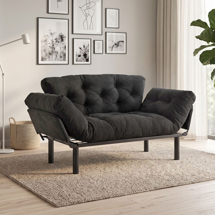 Καναπές Κρεβάτι Nitta Υφασμάτινος Μαύρος 155x70x85 εκ.
