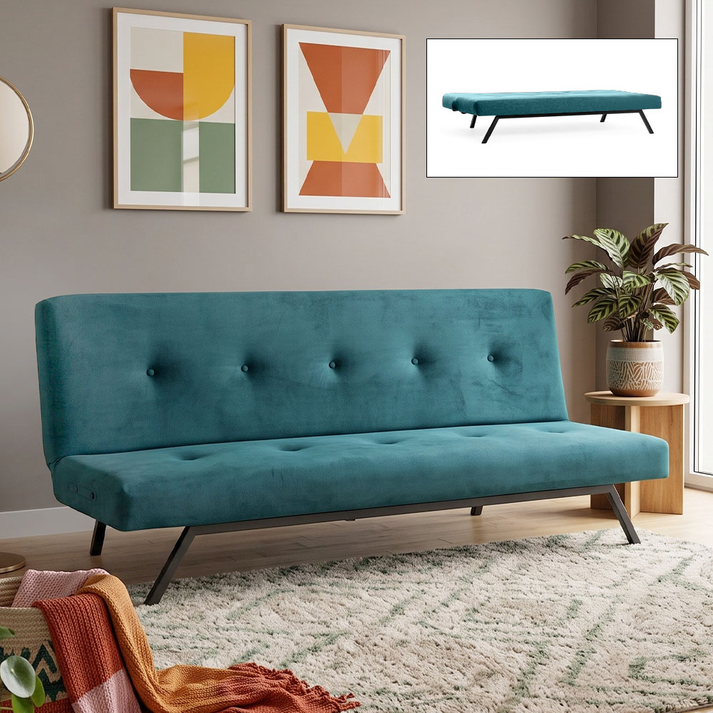 Καναπές-Κρεβάτι Zola Υφασμάτινος Πετρόλ 180x64x78 εκ.