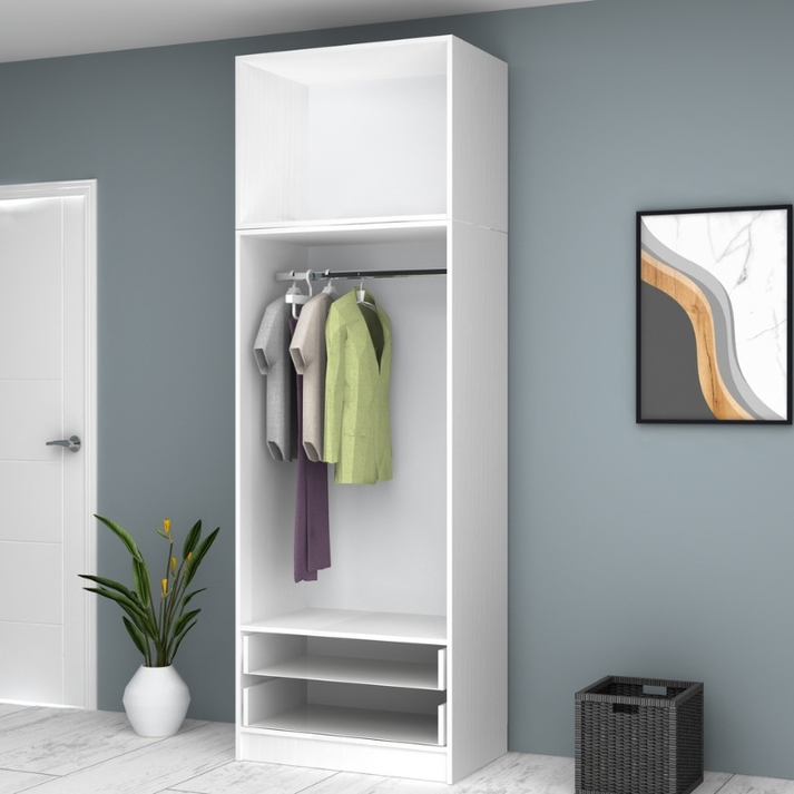 Ντουλάπα ρούχων Ricardo δίφυλλη με πατάρι και συρτάρια χρώμα λευκό 80x51,8x240εκ.