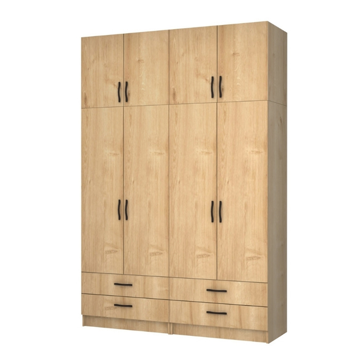 Ντουλάπα ρούχων Ricardo τετράφυλλη με πατάρι και συρτάρια χρώμα φυσικό οξιάς 160x51,8x240εκ.